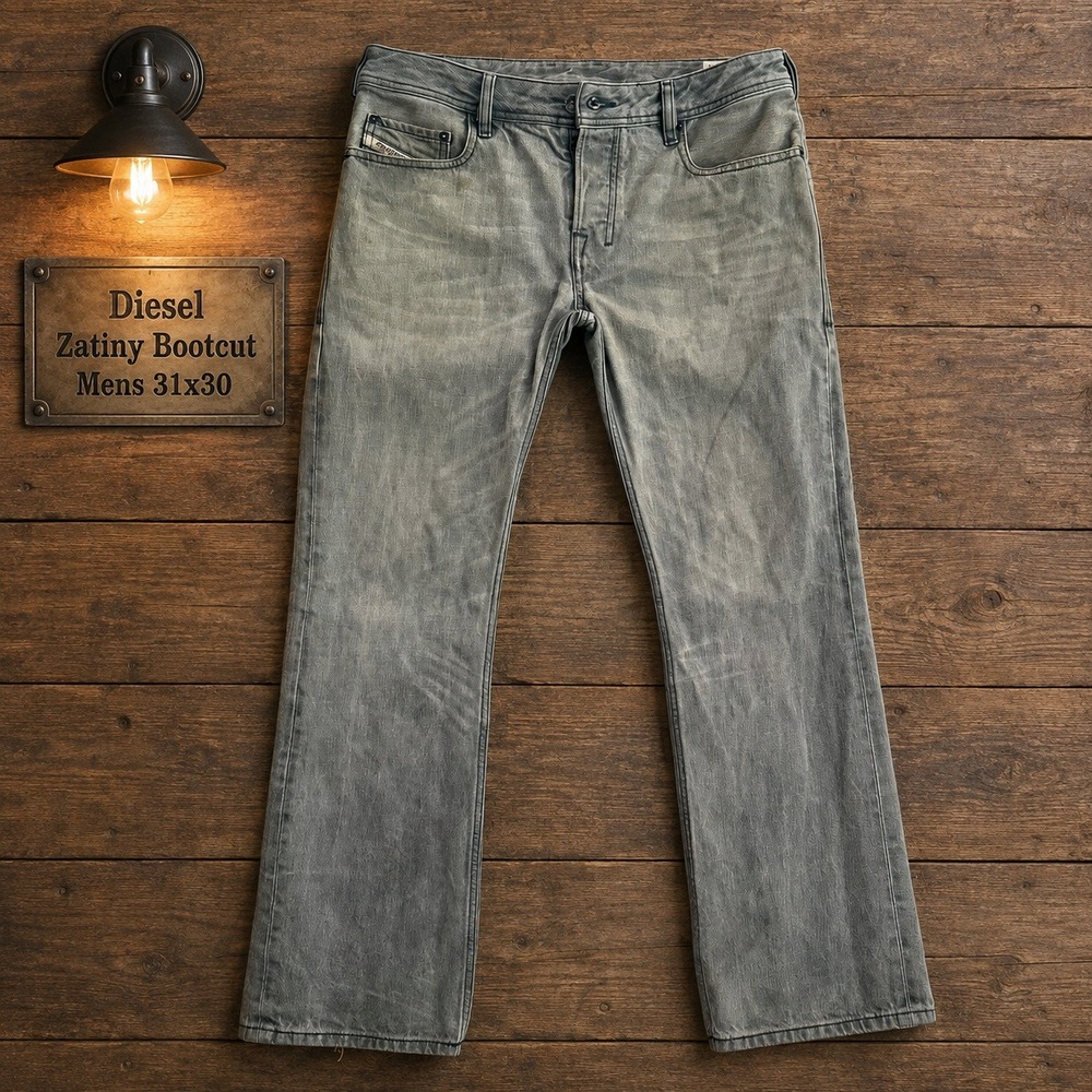 Diesel Zatiny Bootcut Mens Jeans Grey Wash 31x30 Distressed Denim 008WM